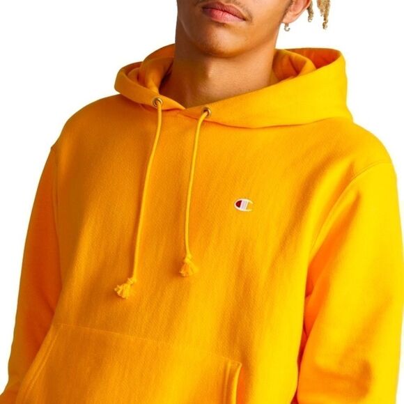 CHAMPION REVERSE WEAVE HEAVYWEIGHT LOGO HOODIE SWEATSHIRT IN GOLD UNISEX SMALL - Picture 3 of 10